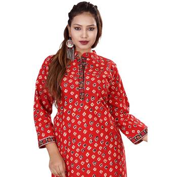 Red printed cotton kurti 4