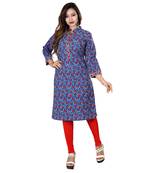 Blue printed cotton kurti