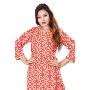 Red printed cotton kurti 5
