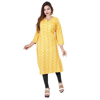 Yellow printed cotton kurti 1
