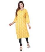 Yellow printed cotton kurti