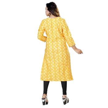 Yellow printed cotton kurti 2