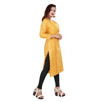 Yellow printed cotton kurti 3