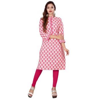 Pink printed cotton kurti 1