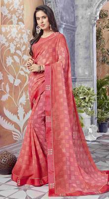 Pink printed georgette saree with blouse 1