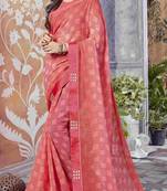Pink printed georgette saree with blouse