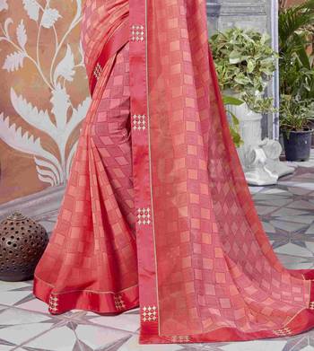 Pink printed georgette saree with blouse 2