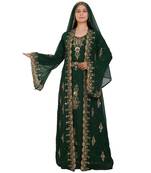 Green Georgette Embroidered Zari Work Islamic-Kaftans