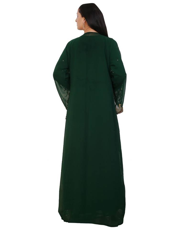 Green Georgette Embroidered Zari Work Islamic-Kaftans