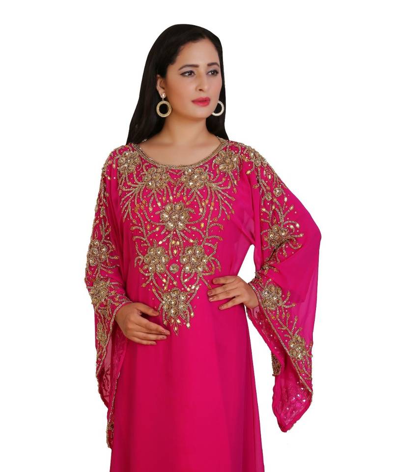 Pink Georgette Embroidered Zari Work Islamic-Kaftans