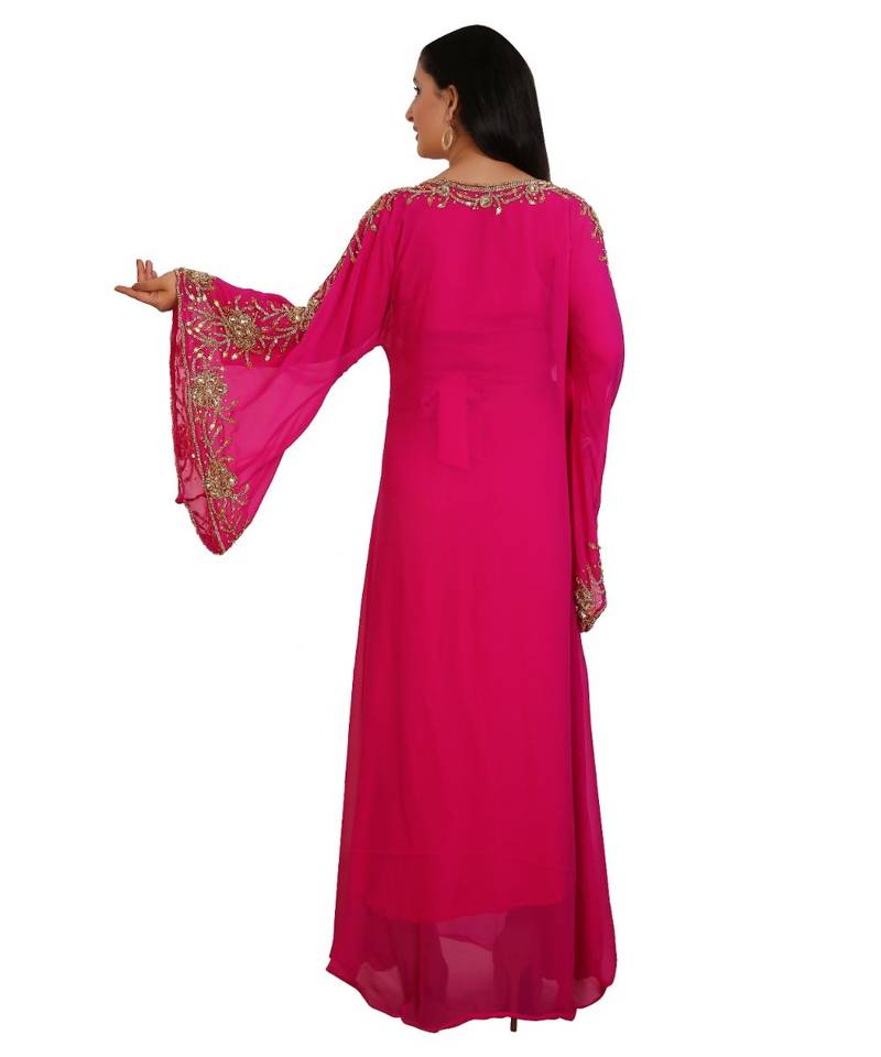 Pink Georgette Embroidered Zari Work Islamic-Kaftans