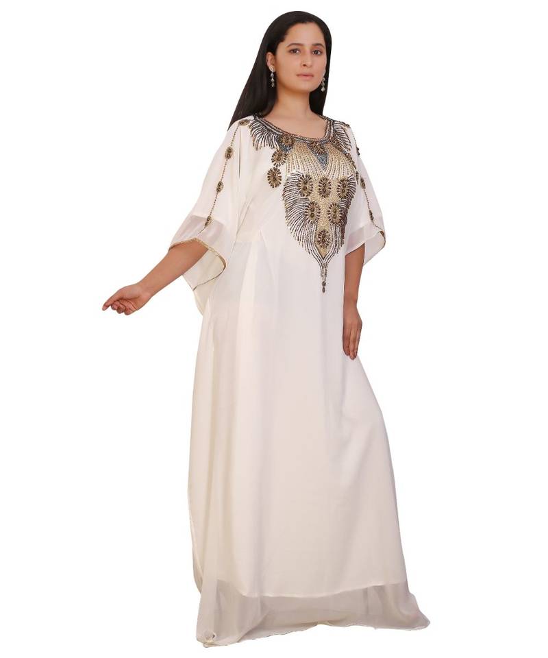 Cream Georgette Embroidered Zari Work Islamic-Kaftans