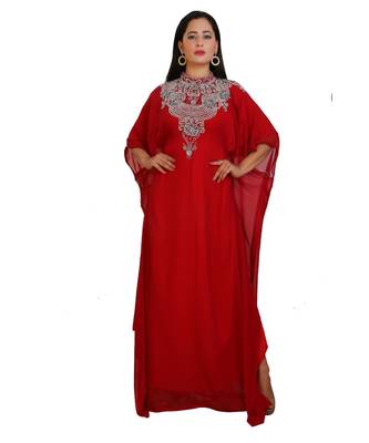 Red Georgette Embroidered Zari Work Islamic-Kaftans 1
