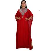 Red Georgette Embroidered Zari Work Islamic-Kaftans
