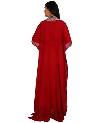 Red Georgette Embroidered Zari Work Islamic-Kaftans 3