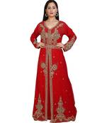 Red Georgette Embroidered Zari Work Islamic-Kaftans