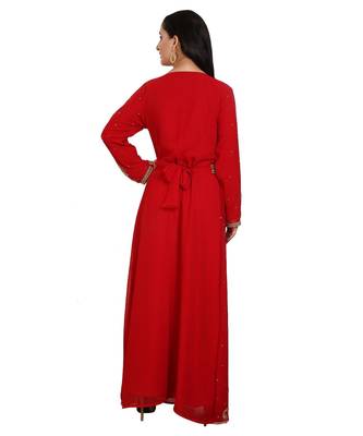 Red Georgette Embroidered Zari Work Islamic-Kaftans 2