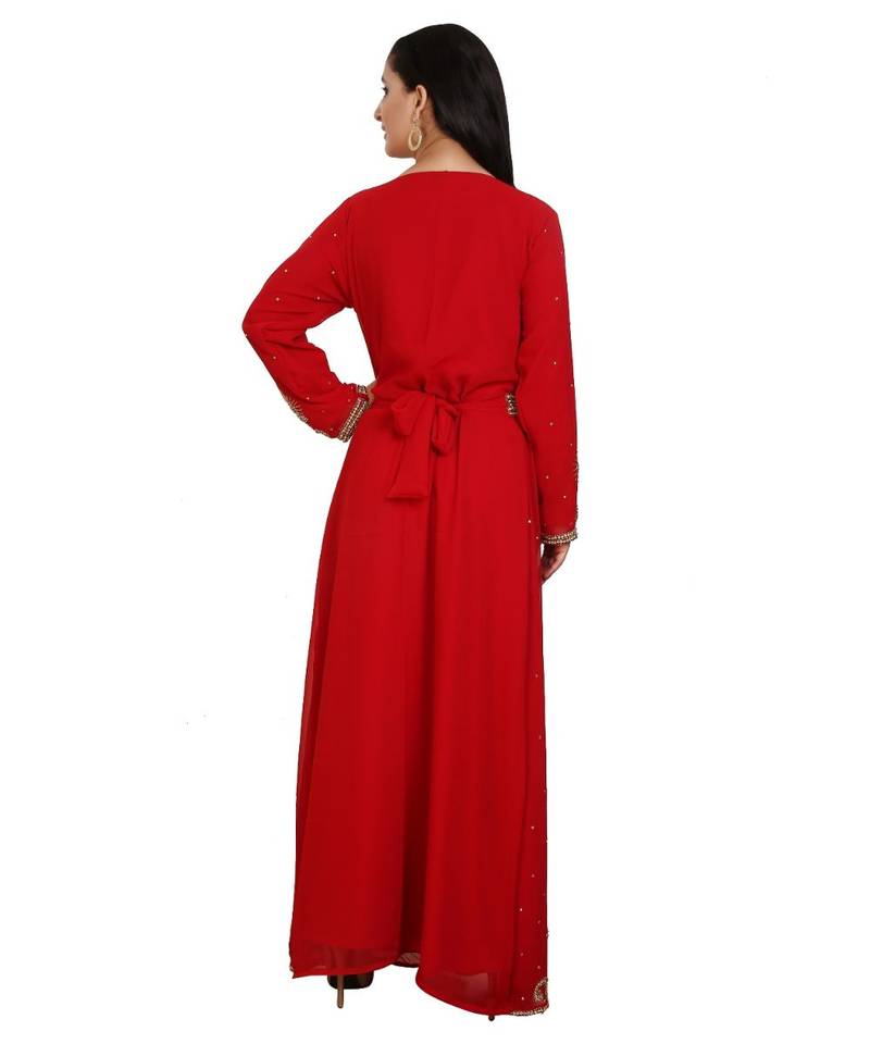 Red Georgette Embroidered Zari Work Islamic-Kaftans