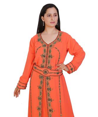 Orange Georgette Embroidered Zari Work Islamic-Kaftans 1