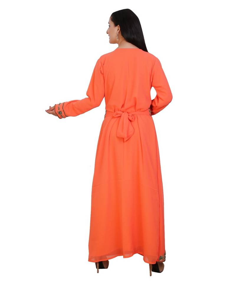 Orange Georgette Embroidered Zari Work Islamic-Kaftans