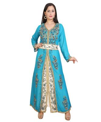 Turquoise Georgette Embroidered Zari Work Islamic-Kaftans 1