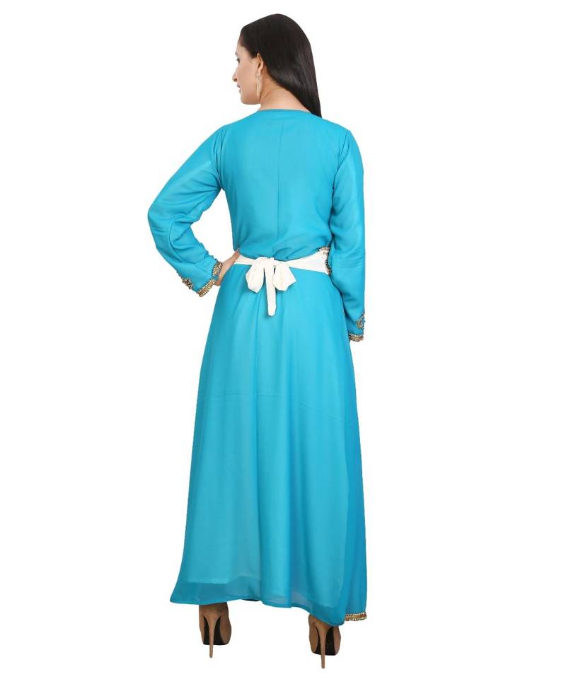 Turquoise Georgette Embroidered Zari Work Islamic-Kaftans