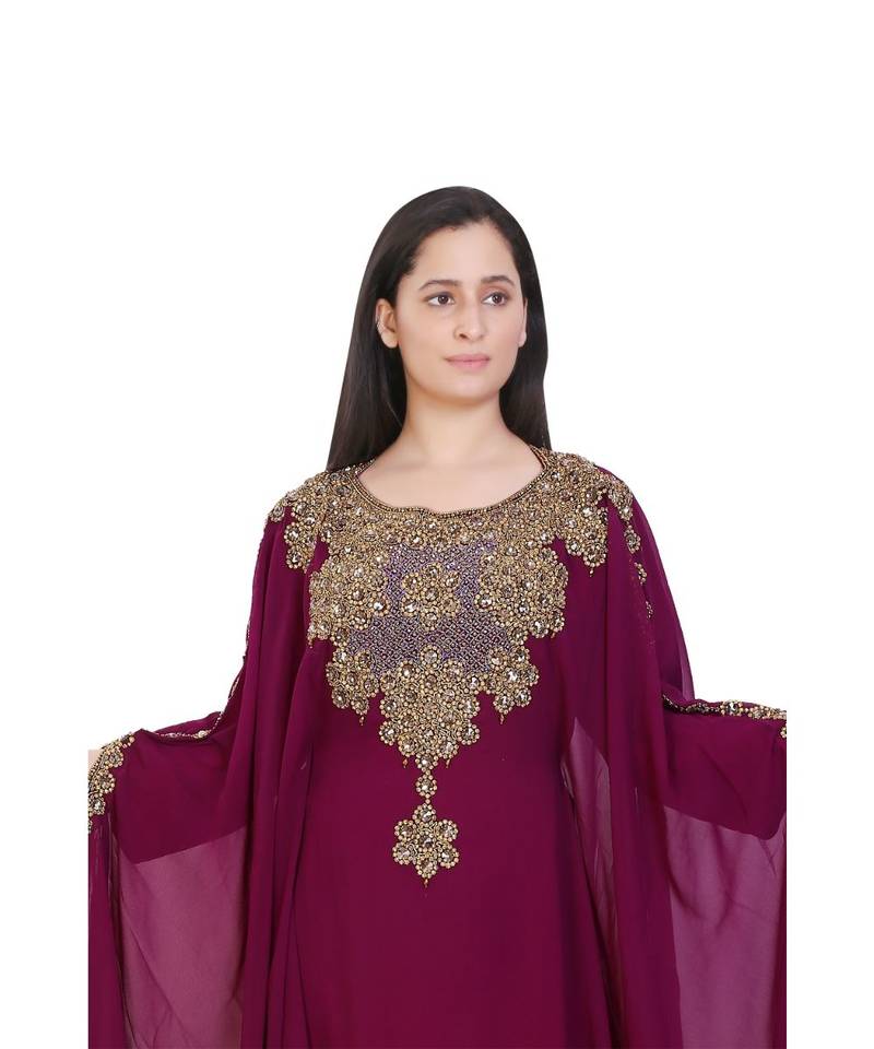 Magenta Georgette Embroidered Zari Work Islamic-Kaftans