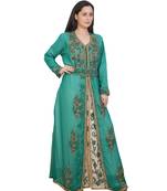 Turquoise Georgette Embroidered Zari Work Islamic-Kaftans