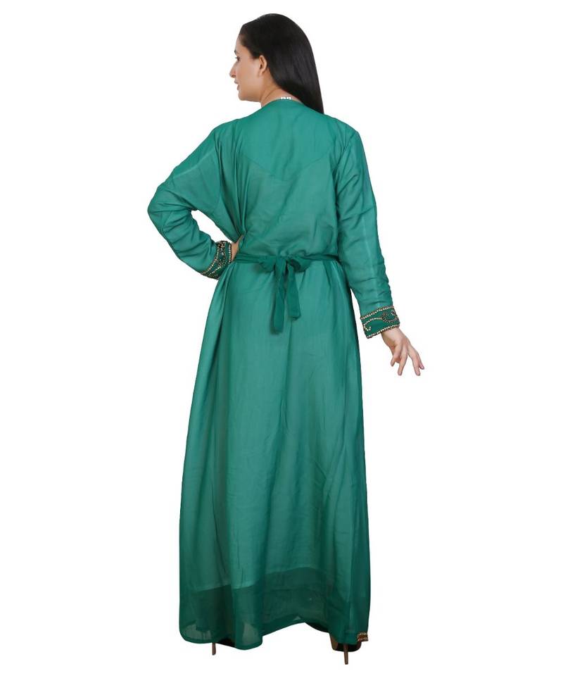 Turquoise Georgette Embroidered Zari Work Islamic-Kaftans