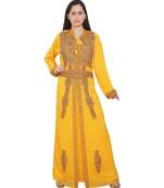 Yellow Georgette Embroidered Zari Work Islamic-Kaftans