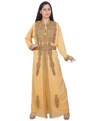Beige Georgette Embroidered Zari Work Islamic-Kaftans 1