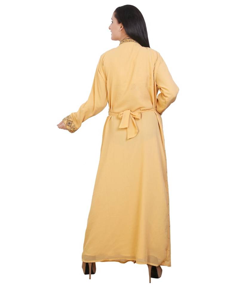 Beige Georgette Embroidered Zari Work Islamic-Kaftans