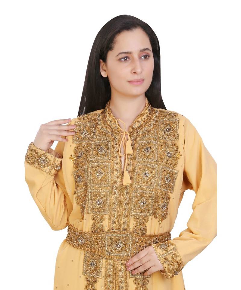 Beige Georgette Embroidered Zari Work Islamic-Kaftans