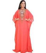 Tomato Georgette Embroidered Zari Work Islamic-Kaftans