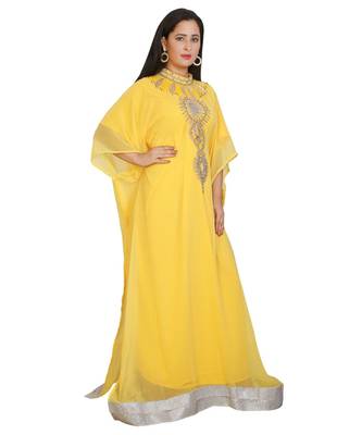Yellow Georgette Embroidered Zari Work Islamic-Kaftans 1