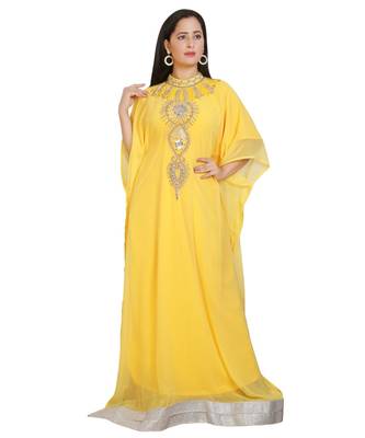 Yellow Georgette Embroidered Zari Work Islamic-Kaftans 2