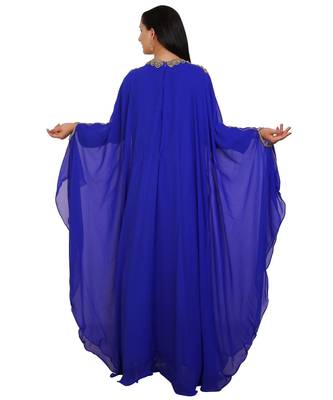 Royal-Blue Georgette Embroidered Zari Work Islamic-Kaftans 2
