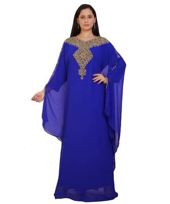 Royal-Blue Georgette Embroidered Zari Work Islamic-Kaftans 1