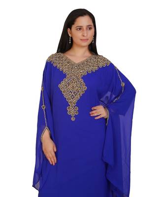 Royal-Blue Georgette Embroidered Zari Work Islamic-Kaftans 3