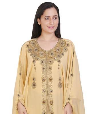 Beige Georgette Embroidered Zari Work Islamic-Kaftans 1