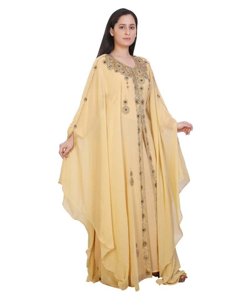 Beige Georgette Embroidered Zari Work Islamic-Kaftans