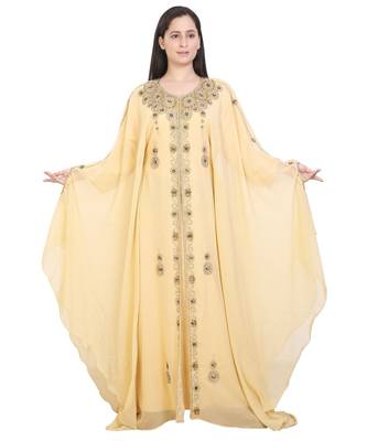 Beige Georgette Embroidered Zari Work Islamic-Kaftans 3