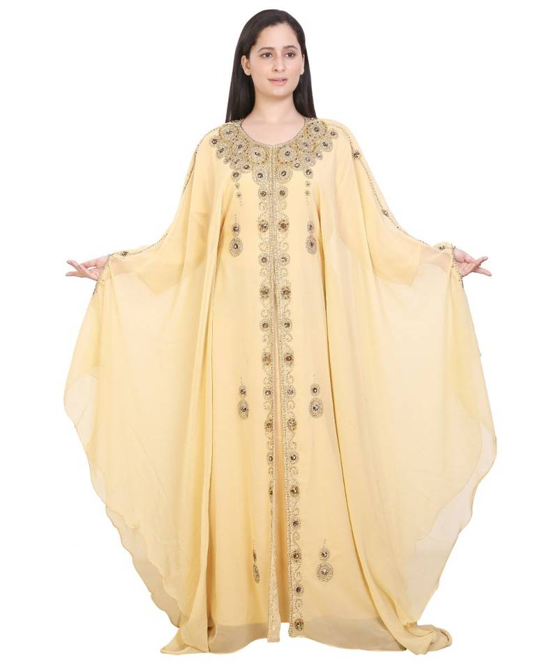 Beige Georgette Embroidered Zari Work Islamic-Kaftans