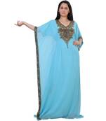 Turquoise Georgette Embroidered Zari Work Islamic-Kaftans