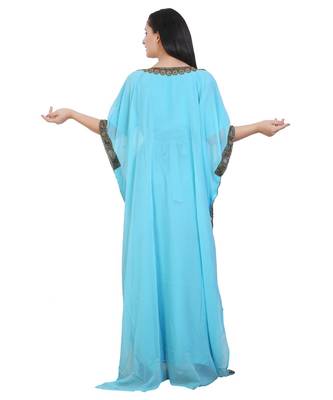 Turquoise Georgette Embroidered Zari Work Islamic-Kaftans 2