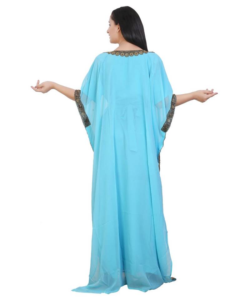 Turquoise Georgette Embroidered Zari Work Islamic-Kaftans