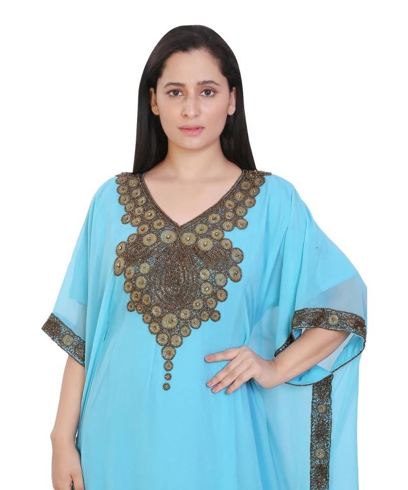 Turquoise Georgette Embroidered Zari Work Islamic-Kaftans