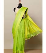 Parrot Green Hand Woven Linen Saree With Blouse