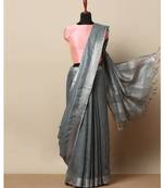 Grey Hand Woven Linen Saree With Blouse
