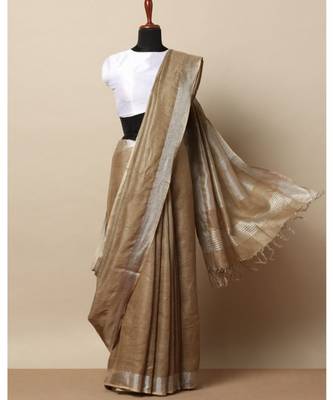 Brown Hand Woven Linen Saree With Blouse 1